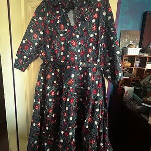 Modcloth Dark Floral Long Sleeve Dress